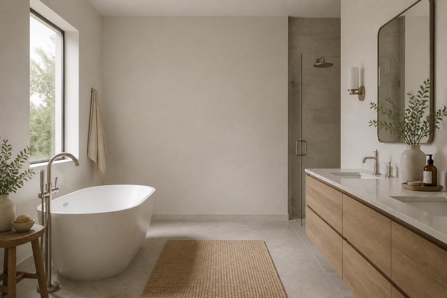 Clean finished bathroom with open space for text.